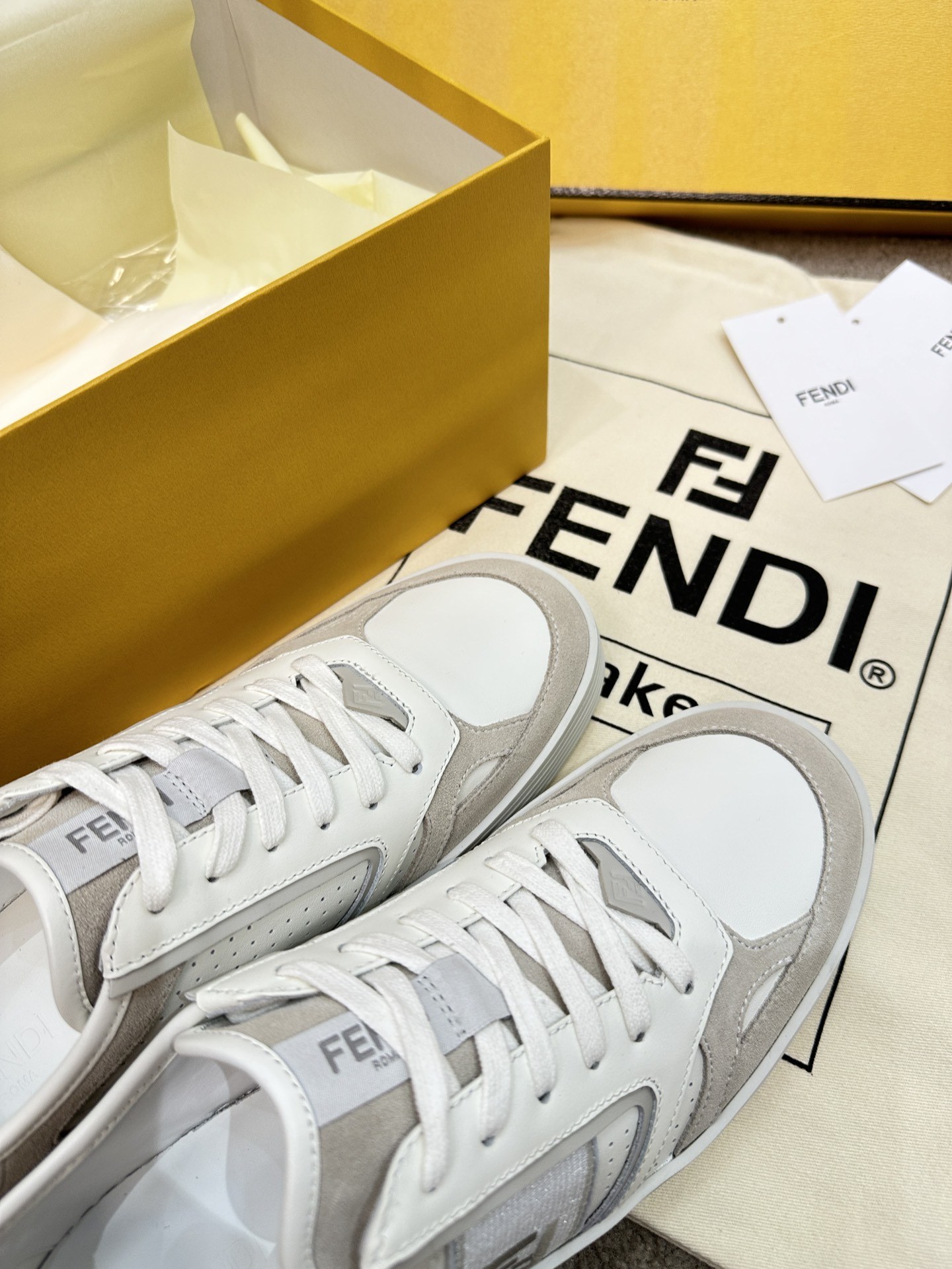 Fendi Lace-Up Sneakers Cream For Women - Image 6