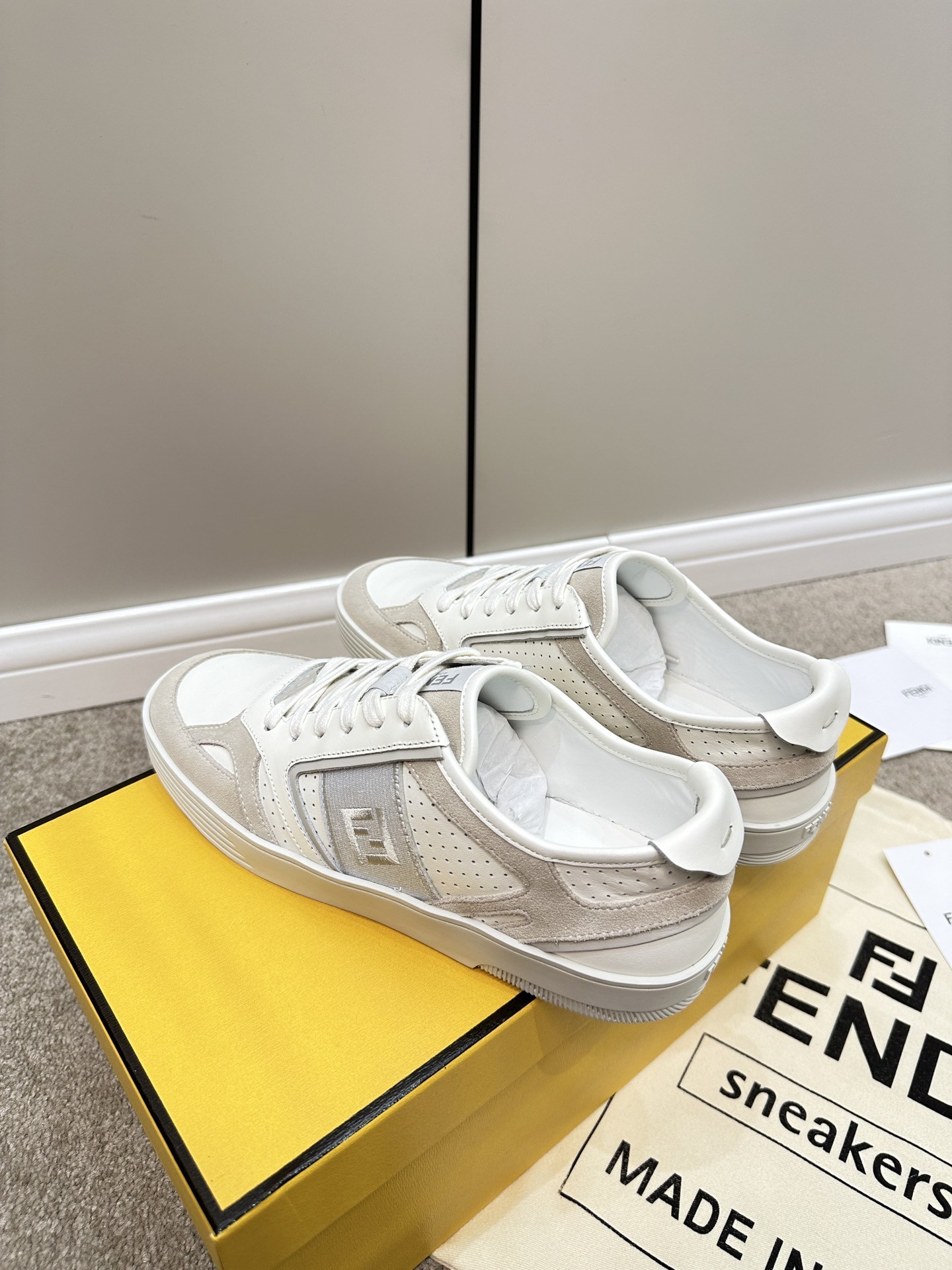 Fendi Lace-Up Sneakers Cream For Women - Image 5