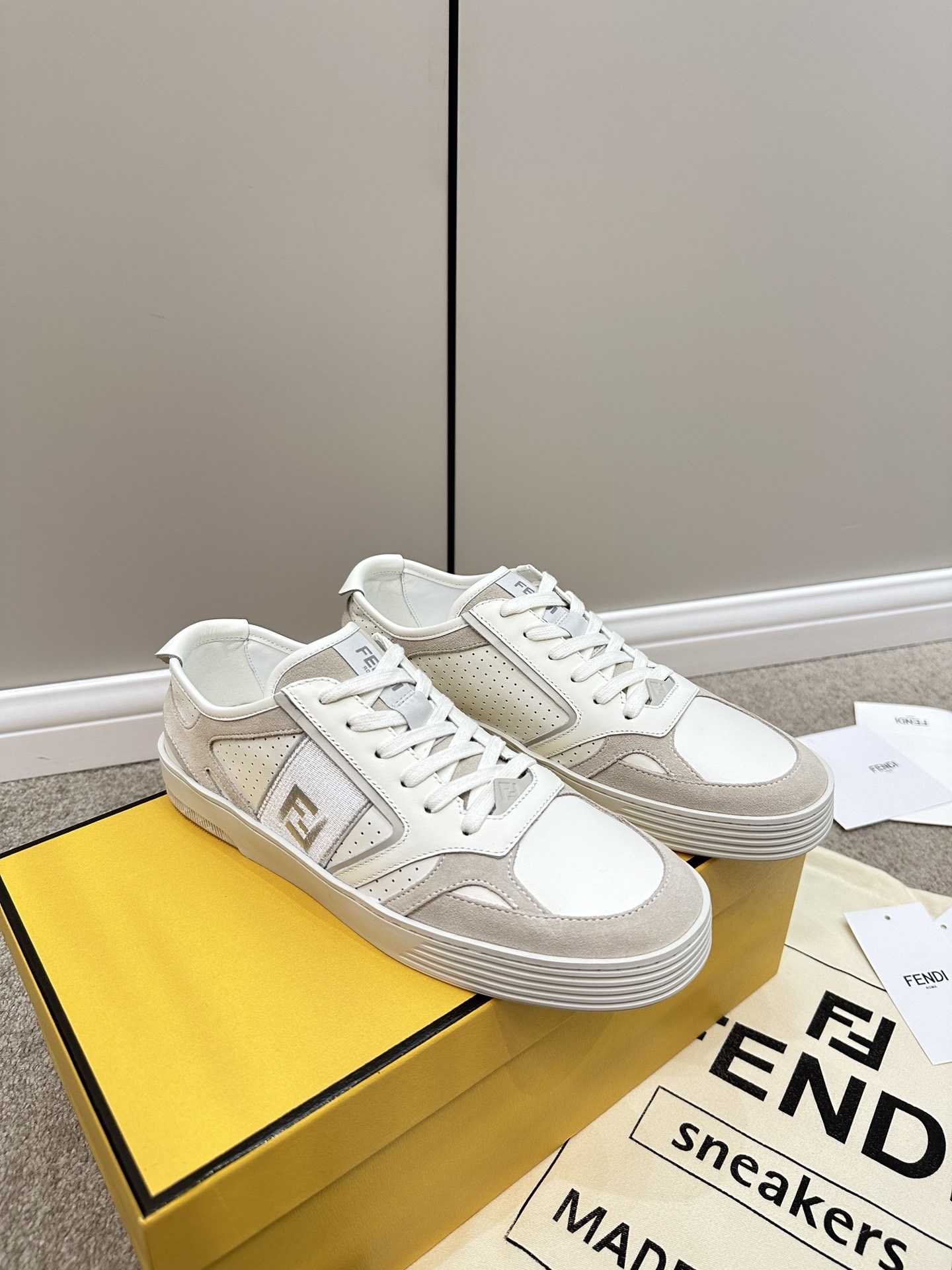 Fendi Lace-Up Sneakers Cream For Women - Image 2