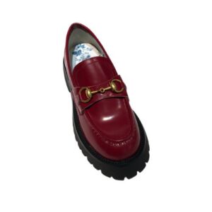 Gucci Lug Sole Horsebit Accent Loafers Burgundy For Women