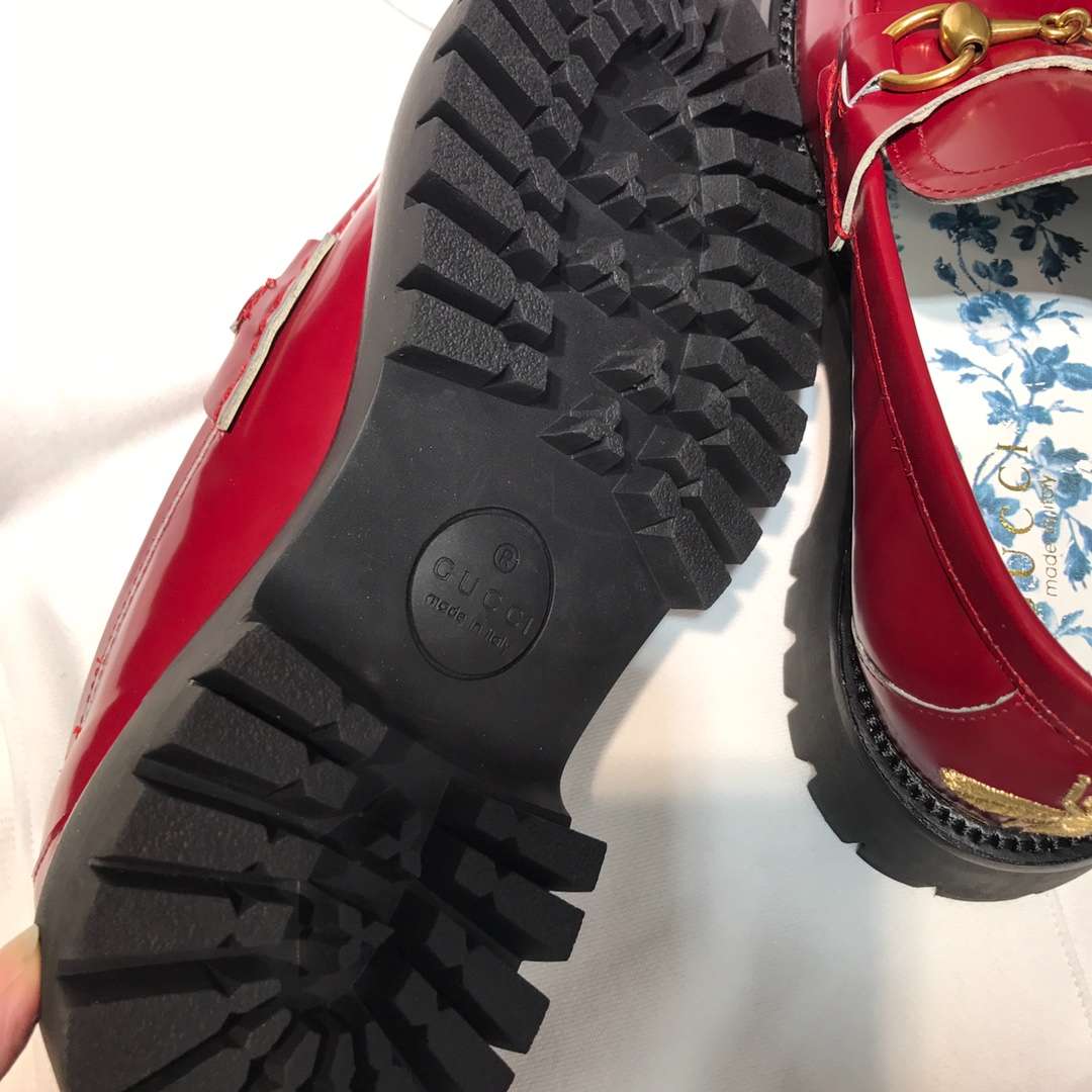 Gucci Lug Sole Horsebit Accent Loafers Burgundy For Women - Image 9