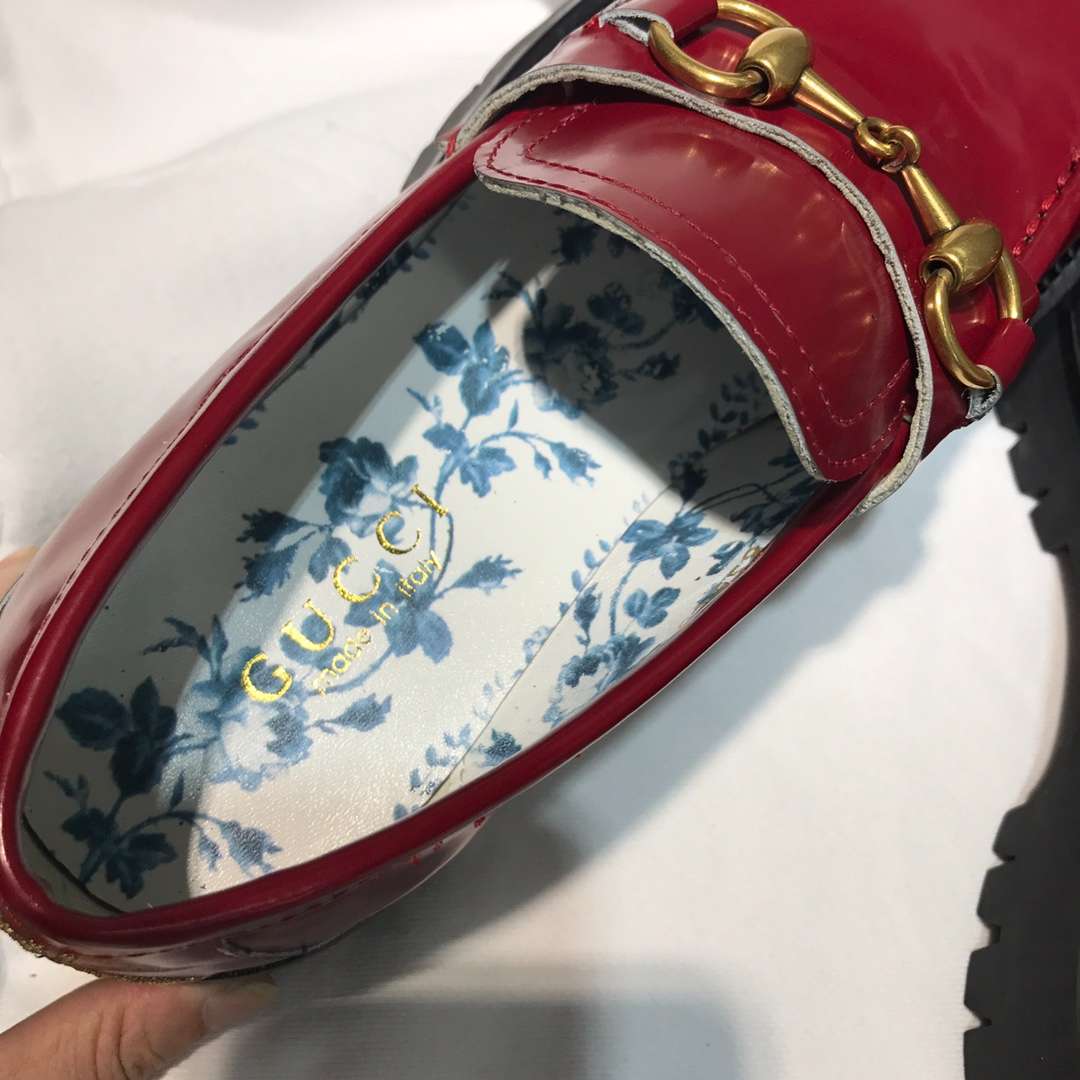 Gucci Lug Sole Horsebit Accent Loafers Burgundy For Women - Image 7