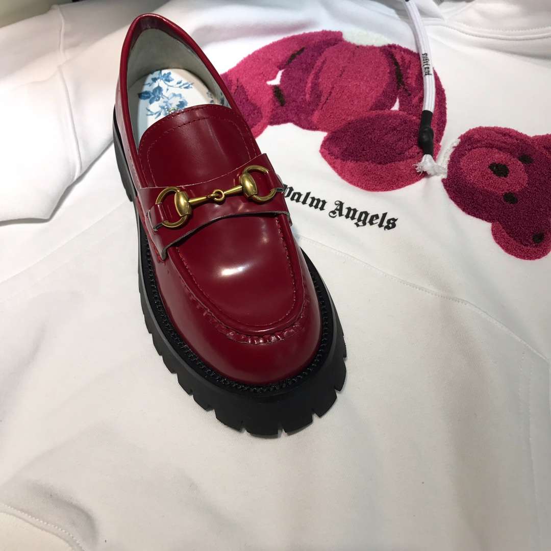 Gucci Lug Sole Horsebit Accent Loafers Burgundy For Women - Image 6