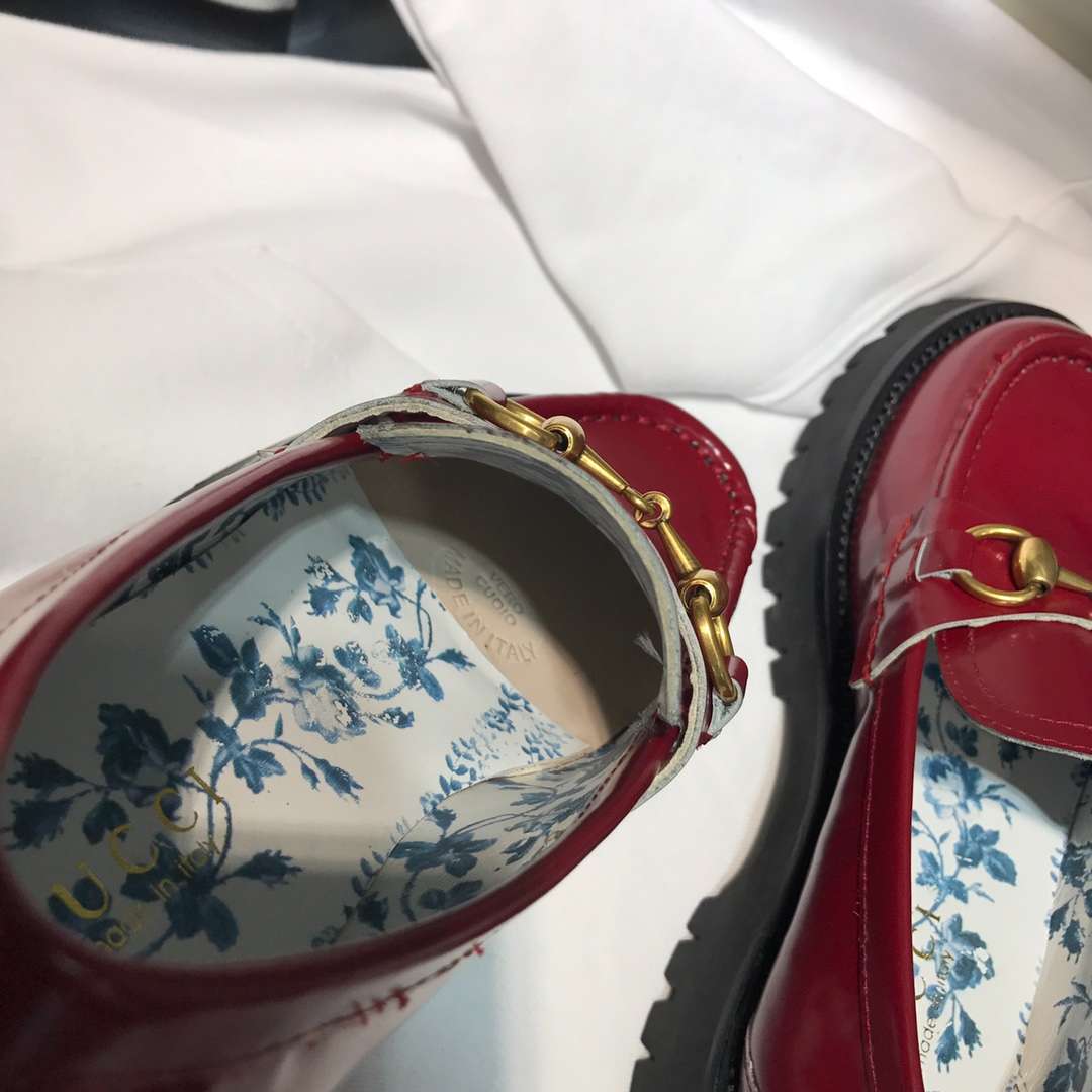Gucci Lug Sole Horsebit Accent Loafers Burgundy For Women - Image 4