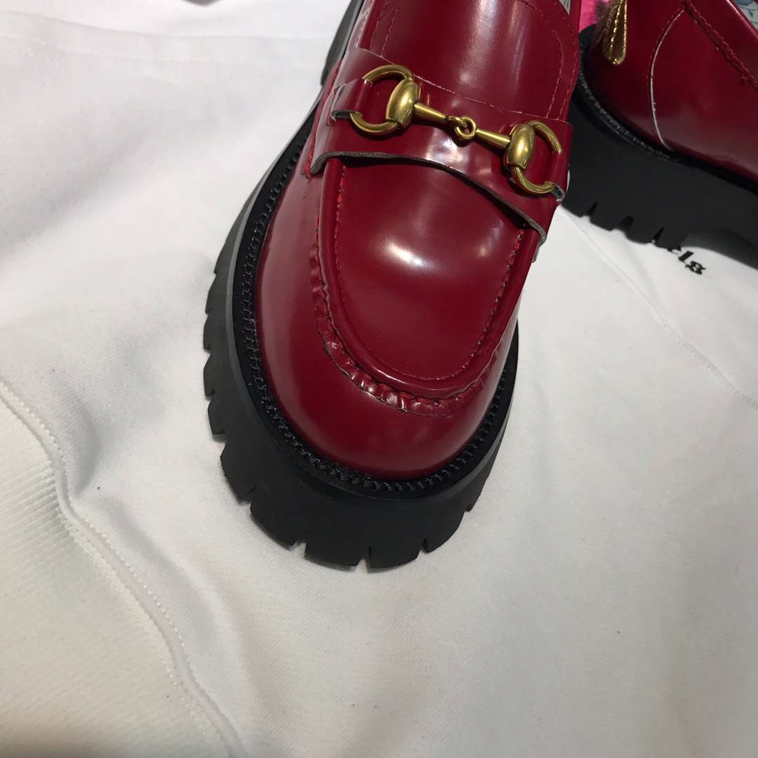 Gucci Lug Sole Horsebit Accent Loafers Burgundy For Women - Image 2