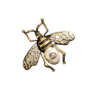 Gucci Pearl Red Diamond Bee Brooch Gold For Women