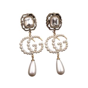 Gucci Square Double Pearl Earrings Gold For Women