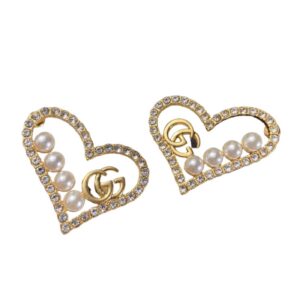 Gucci Heart Peach Hollow Stud Earrings Gold For Women
