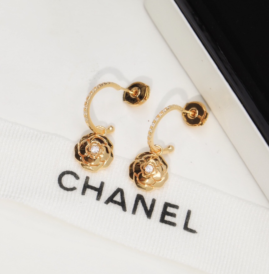 Chanel Hollow Camellia Earrings Gold For Women - Image 2