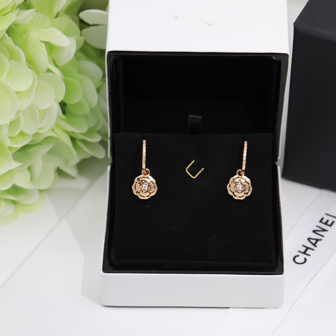 Chanel Hollow Camellia Earrings Gold For Women - Image 3
