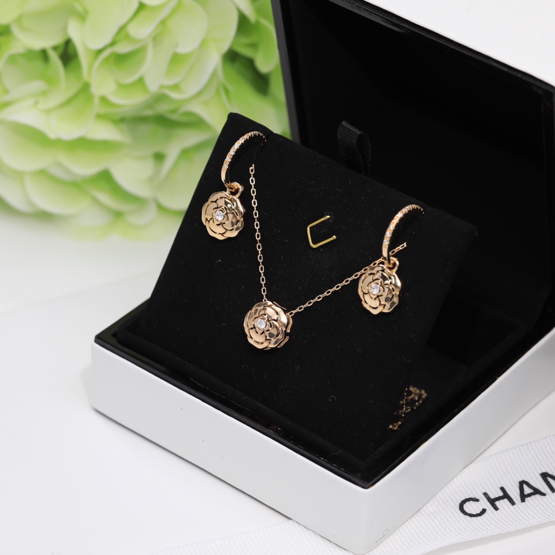 Chanel Hollow Camellia Earrings Gold For Women - Image 4