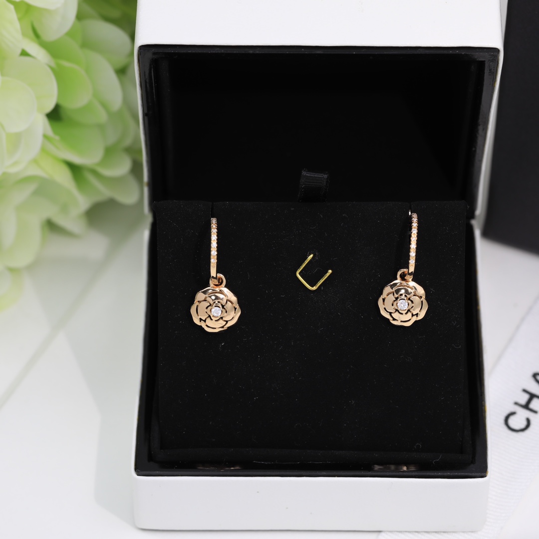 Chanel Hollow Camellia Earrings Gold For Women - Image 8