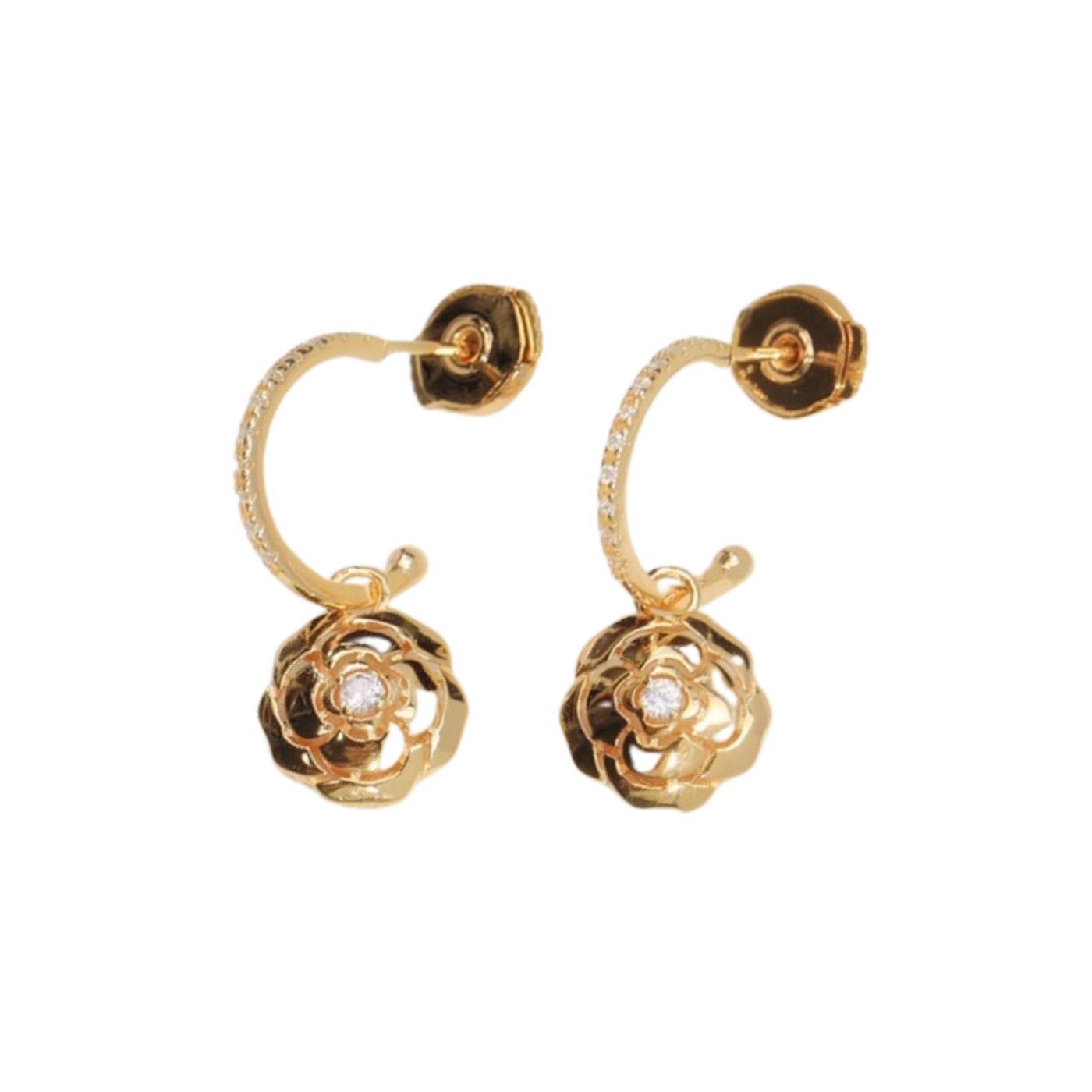 Chanel Hollow Camellia Earrings Gold For Women