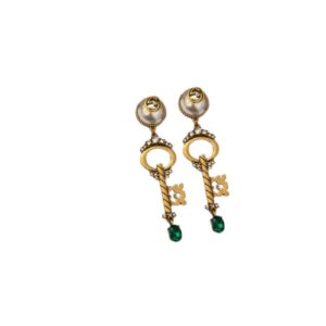 Gucci Key Green Stone Earrings Gold Tone For Women