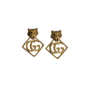 Gucci Leopard Rhombus Earrings Gold Tone For Women
