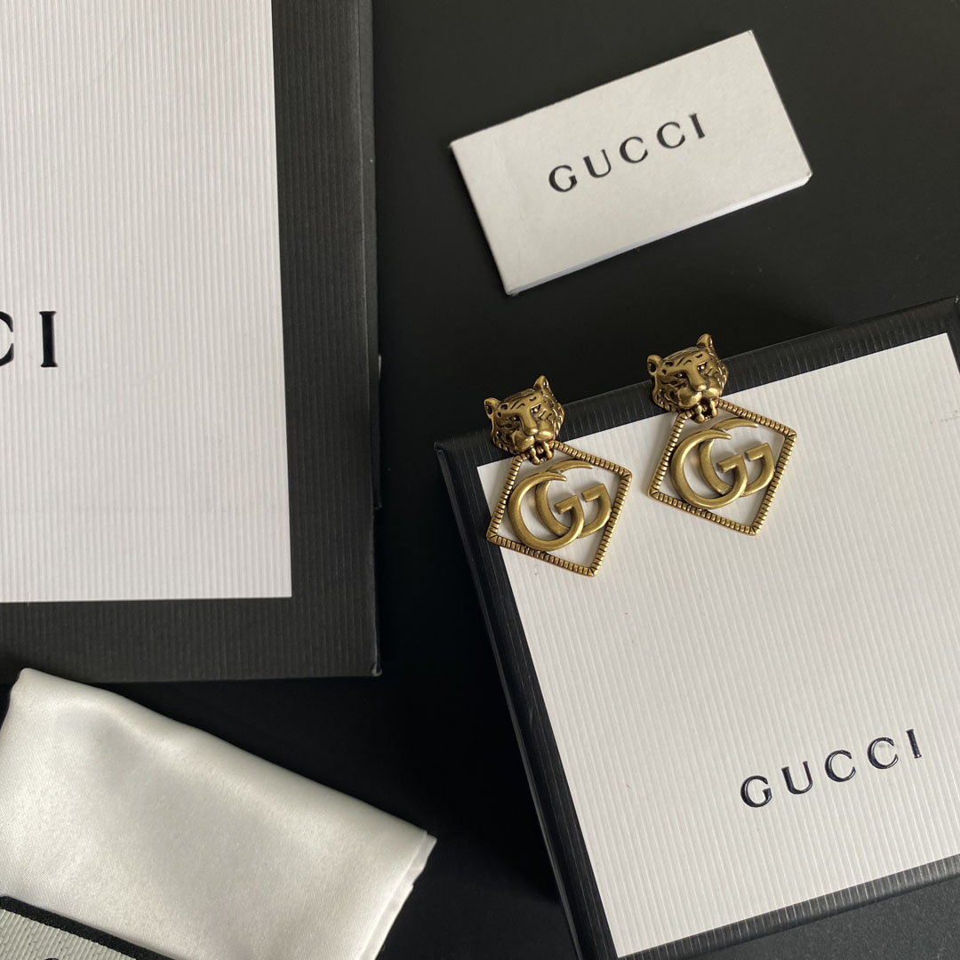 Gucci Leopard Rhombus Earrings Gold Tone For Women - Image 7
