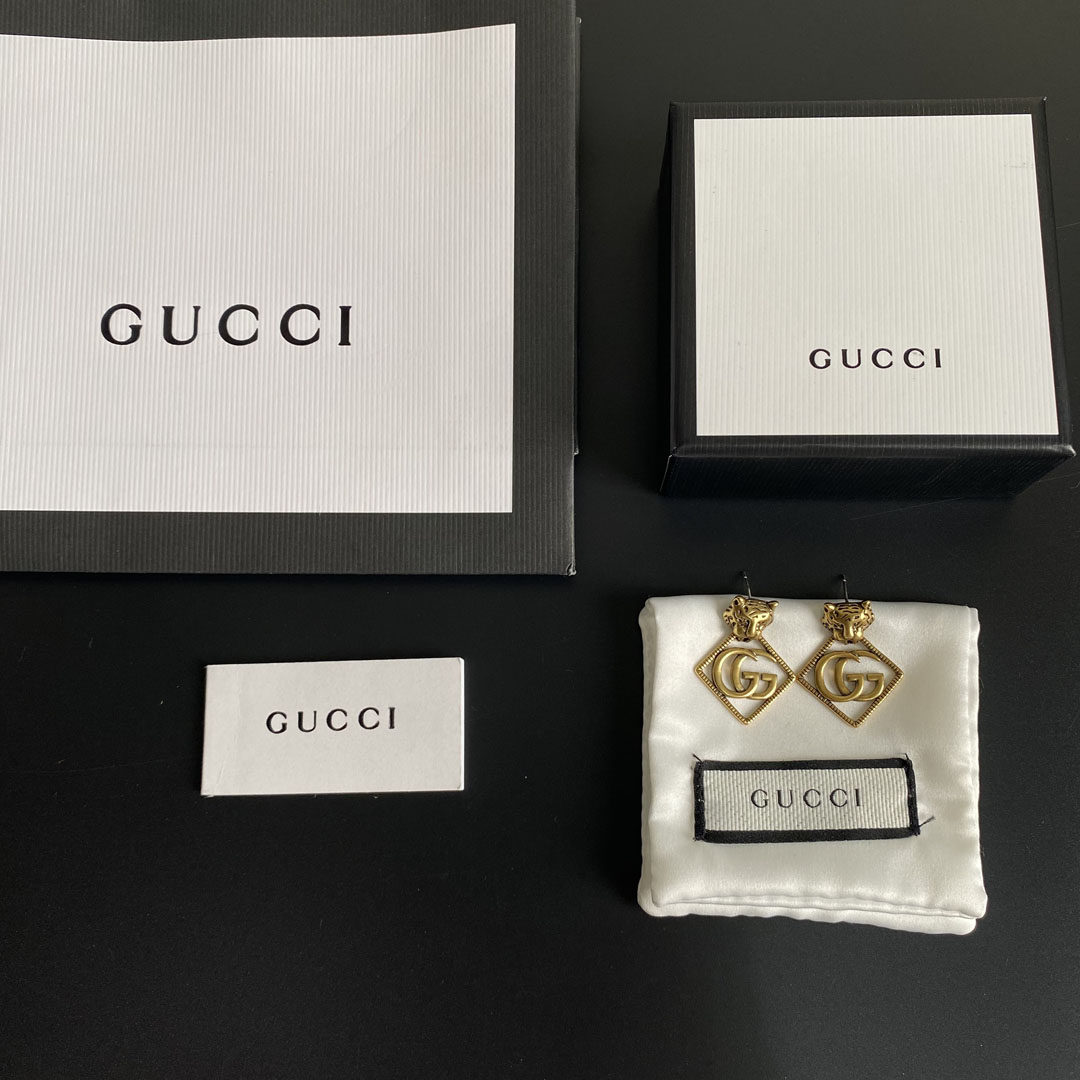 Gucci Leopard Rhombus Earrings Gold Tone For Women - Image 6