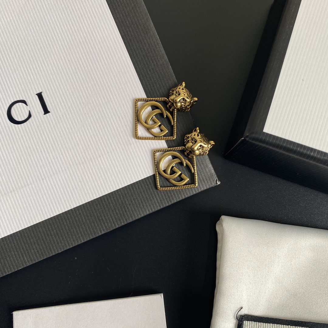 Gucci Leopard Rhombus Earrings Gold Tone For Women - Image 5
