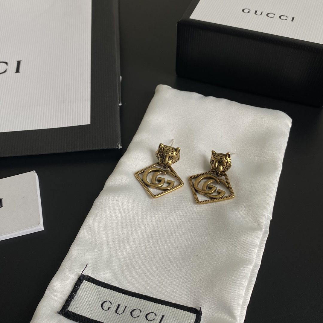 Gucci Leopard Rhombus Earrings Gold Tone For Women - Image 3