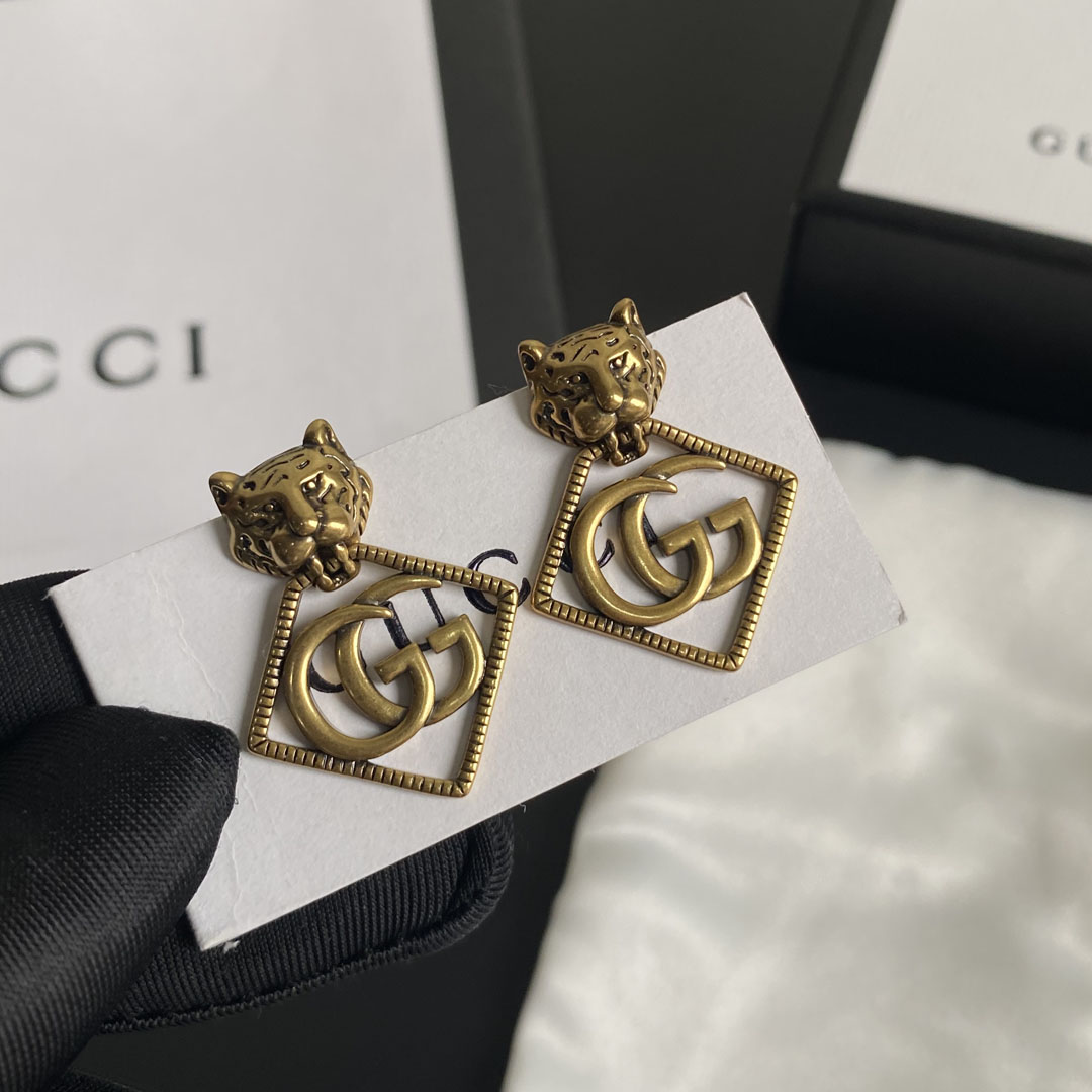 Gucci Leopard Rhombus Earrings Gold Tone For Women - Image 2