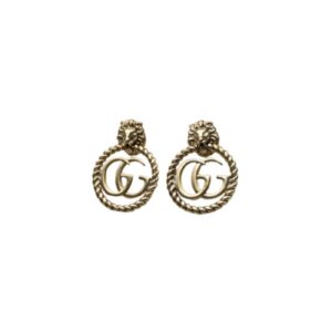Gucci Lion Head Earrings Gold Tone For Women