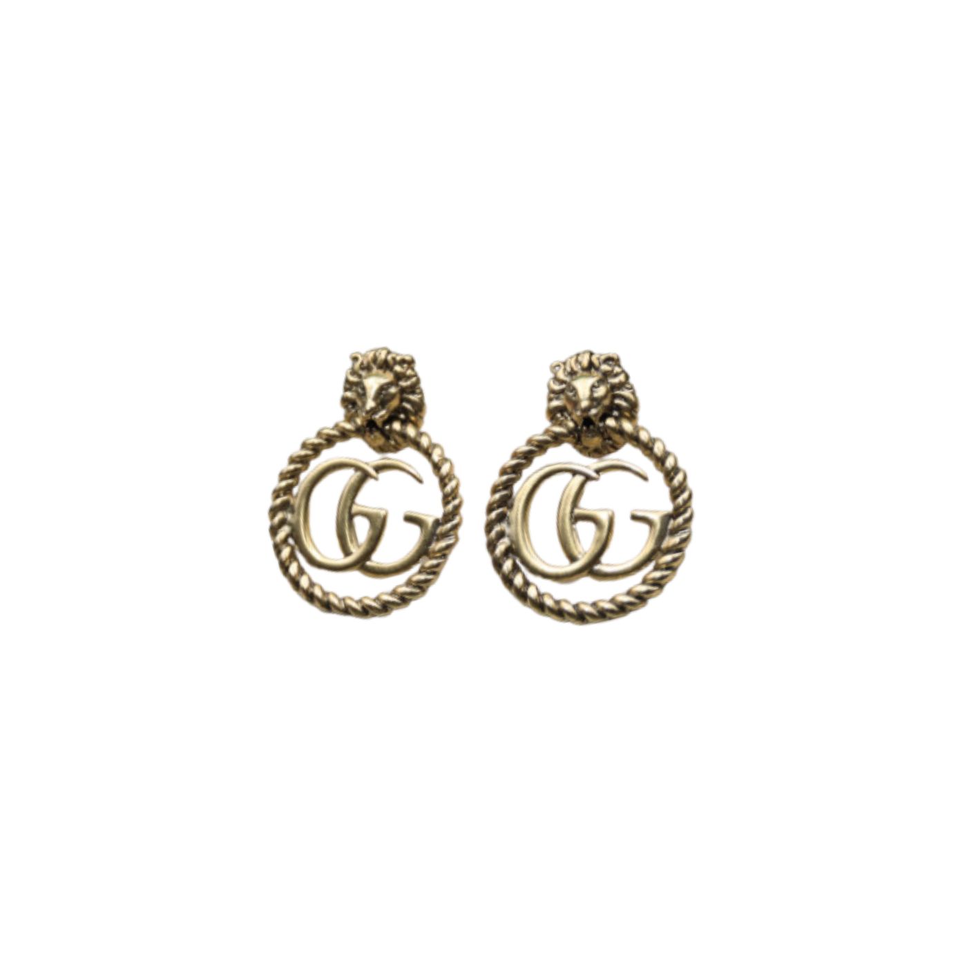 Gucci Lion Head Earrings Gold Tone For Women
