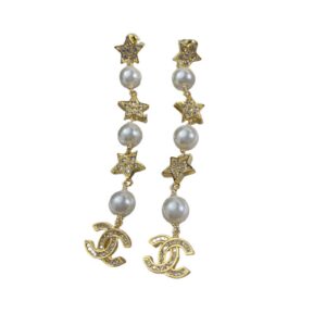 Chanel Long Star Earrings Gold For Women