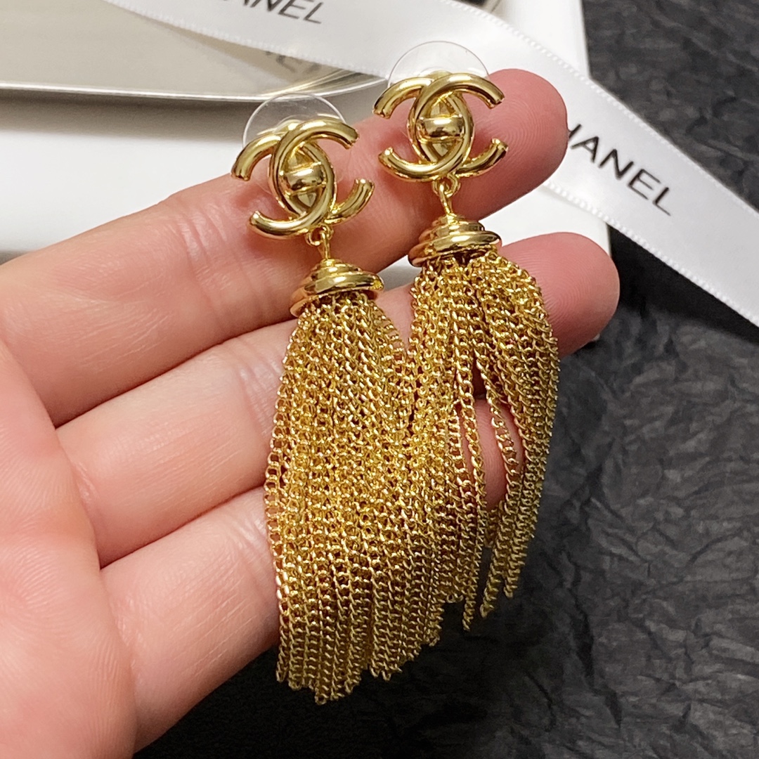 Chanel Long Tassel Earrings Gold For Women - Image 3