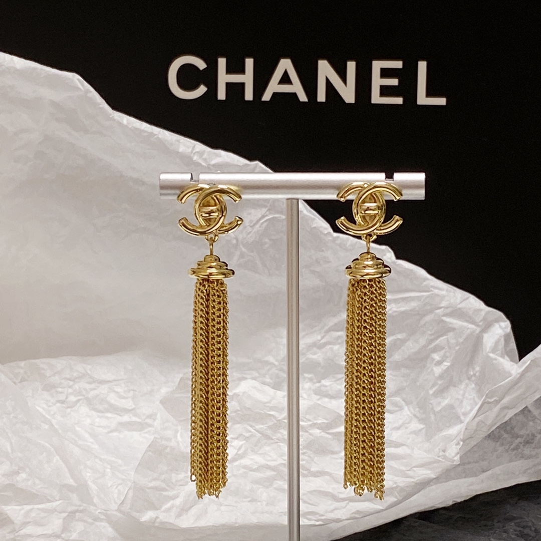 Chanel Long Tassel Earrings Gold For Women - Image 4