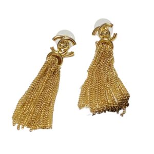 Chanel Long Tassel Earrings Gold For Women