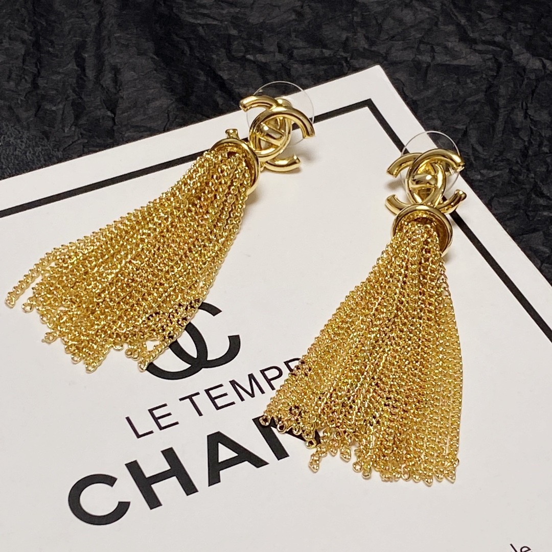Chanel Long Tassel Earrings Gold For Women - Image 5
