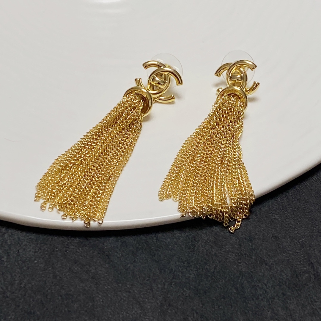 Chanel Long Tassel Earrings Gold For Women - Image 6