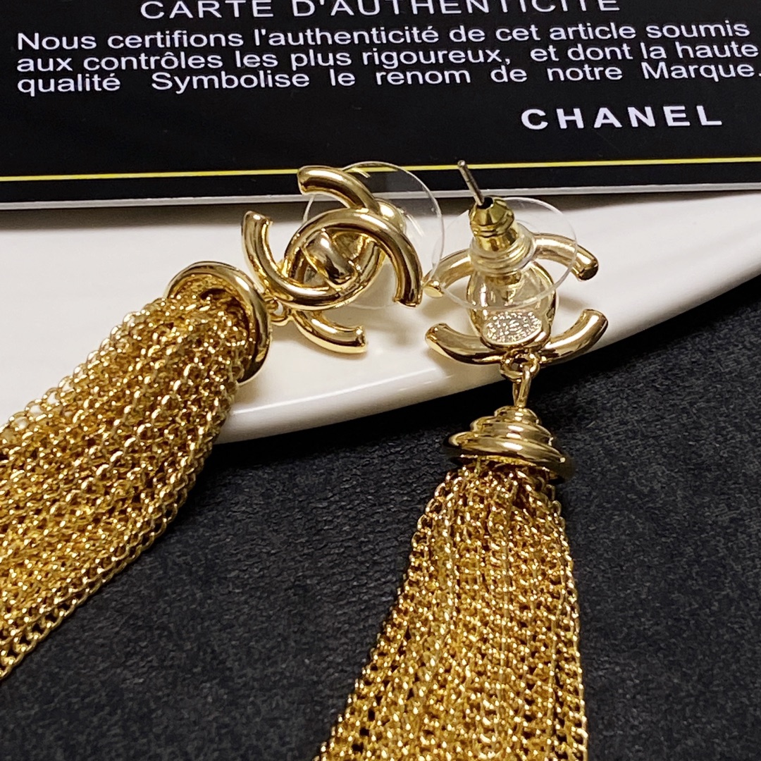 Chanel Long Tassel Earrings Gold For Women - Image 7