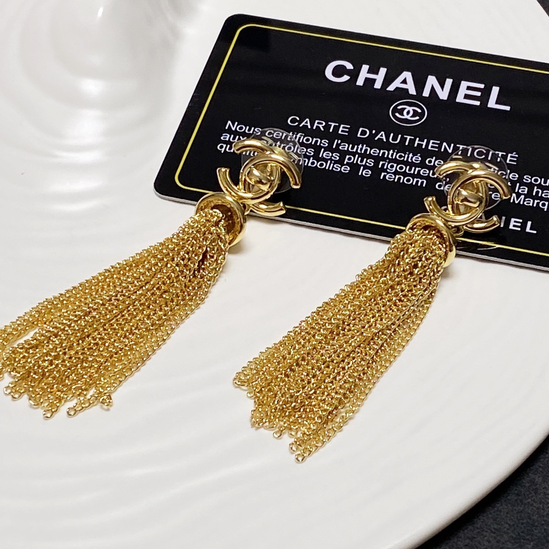 Chanel Long Tassel Earrings Gold For Women - Image 8