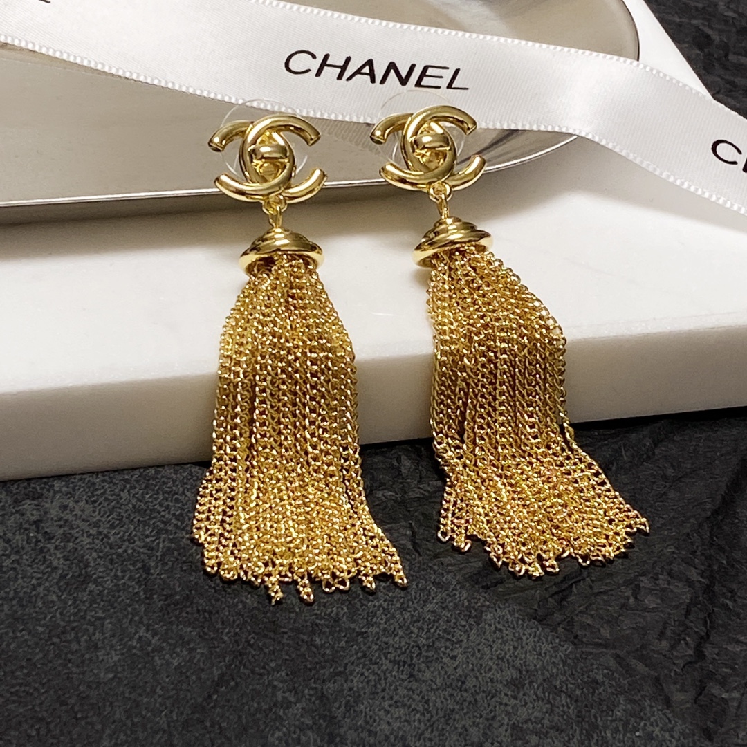 Chanel Long Tassel Earrings Gold For Women - Image 9