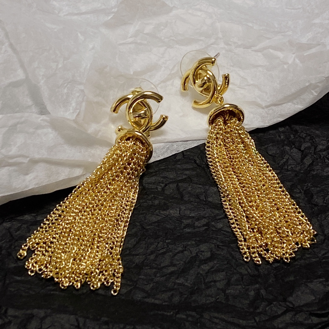 Chanel Long Tassel Earrings Gold For Women - Image 10