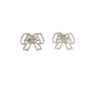 Chanel Lovely Bow Frame Earrings Silver Tone For Women