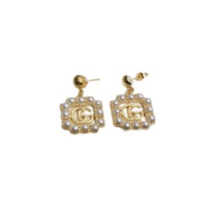 Gucci Mini Pearl Border Frame Earrings Gold Tone For Women