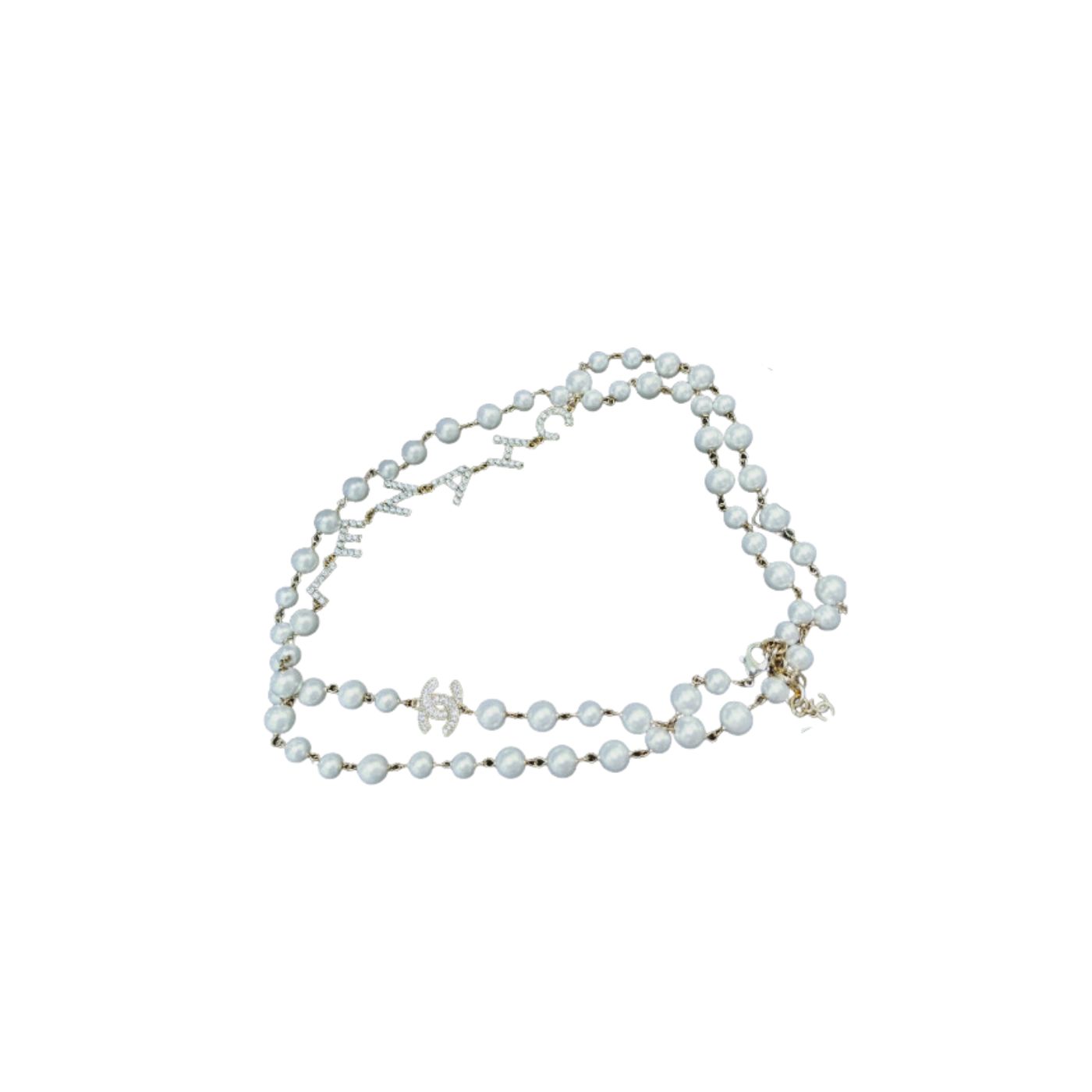 Chanel Multi Layered Letters Links Pearl Necklace White For Women