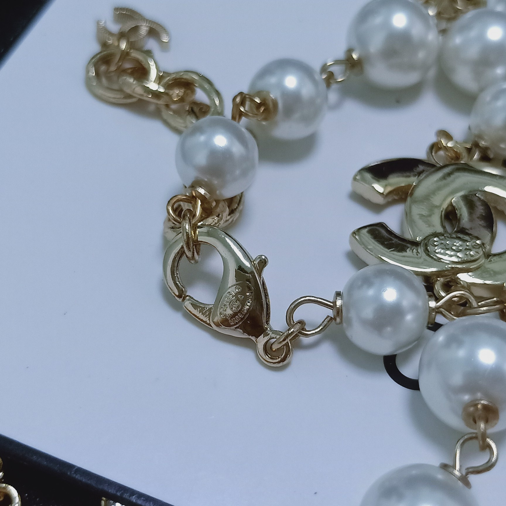 Chanel Multi Layered Letters Links Pearl Necklace White For Women - Image 3