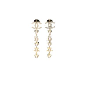 Chanel Number 5 Long Earrings Gold Tone For Women