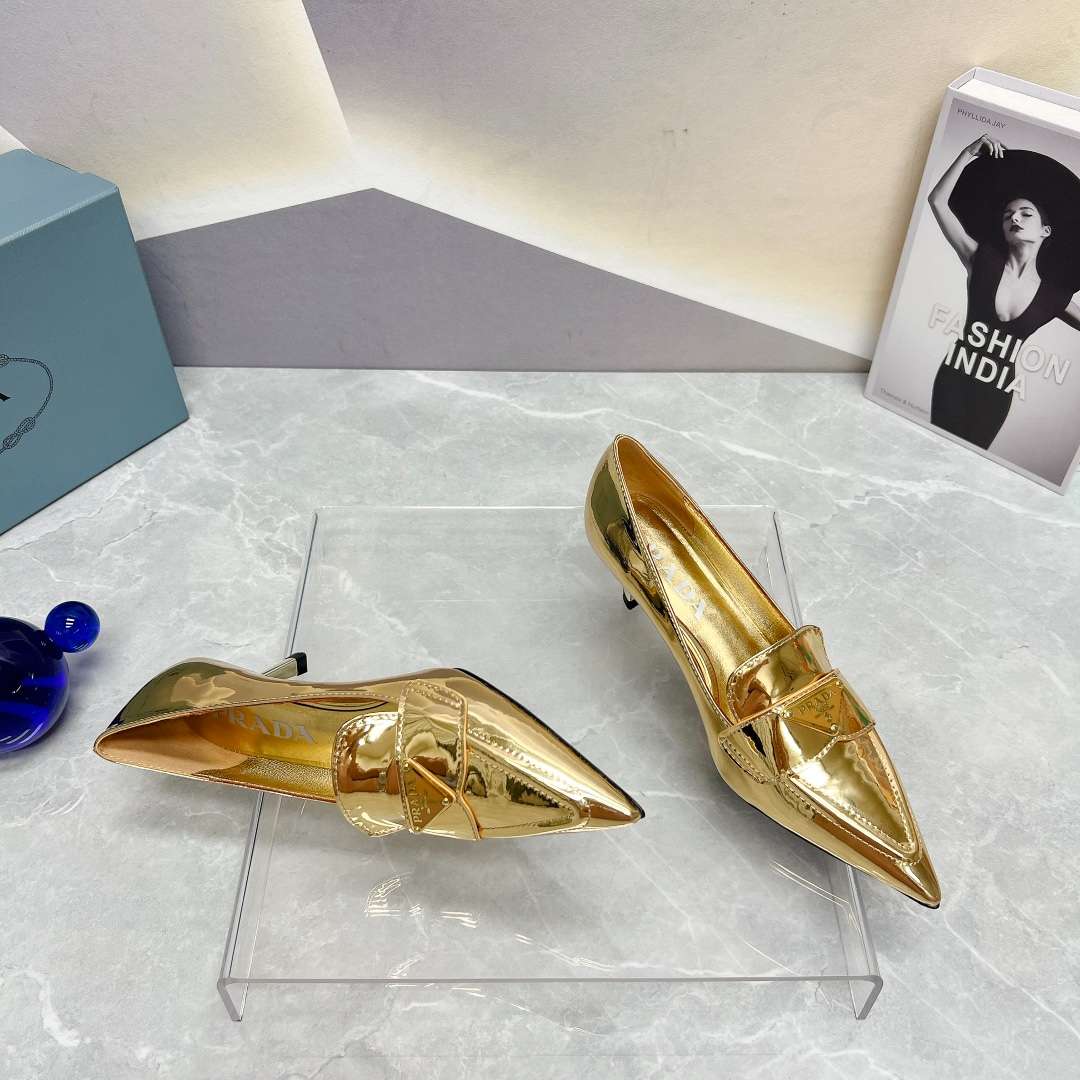 Prada Patent Pumps Gold For Women - Image 5