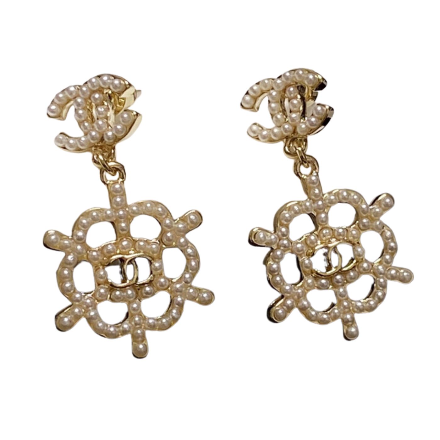 Chanel Pearl Earrings Gold For Women