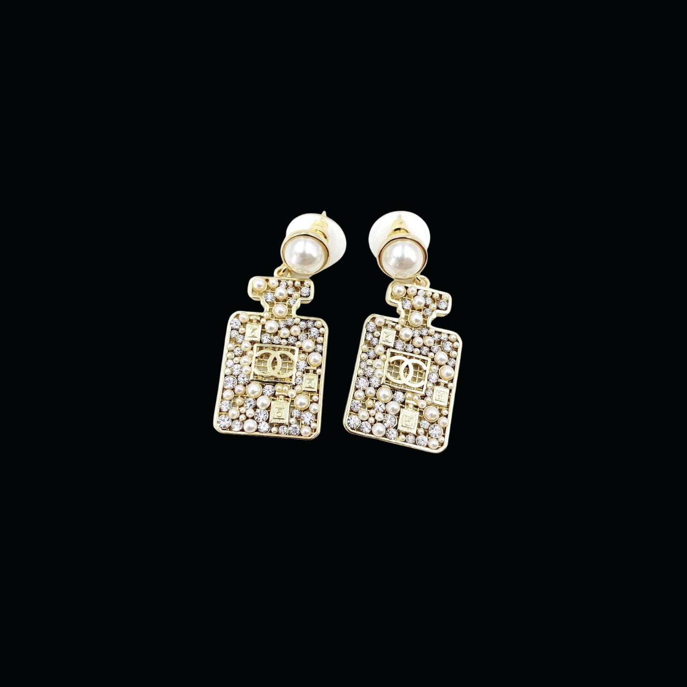 Chanel Perfume Bottle Earrings Gold Tone For Women - Image 7