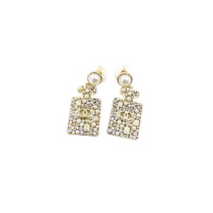 Chanel Perfume Bottle Earrings Gold Tone For Women