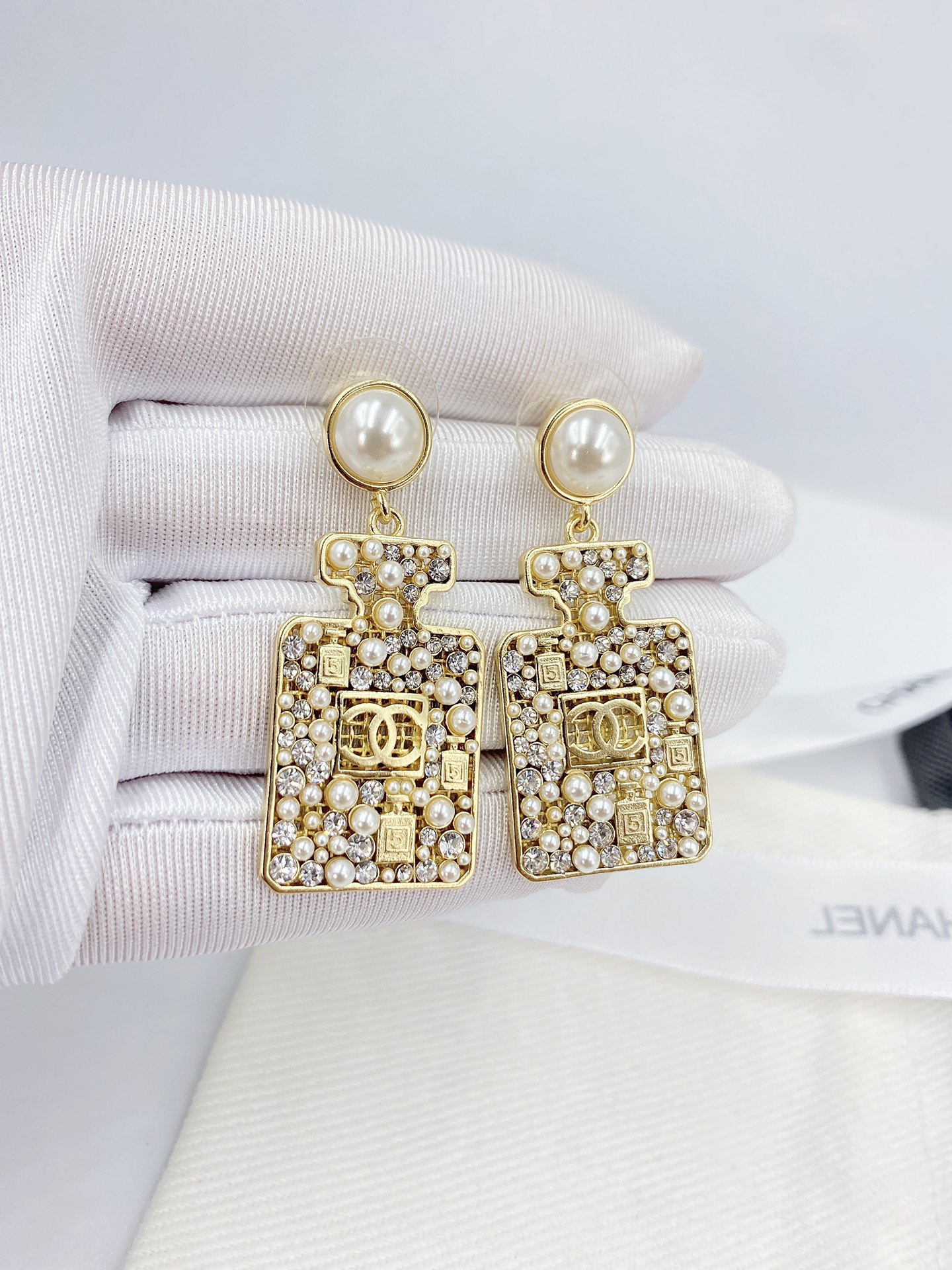 Chanel Perfume Bottle Earrings Gold Tone For Women - Image 5