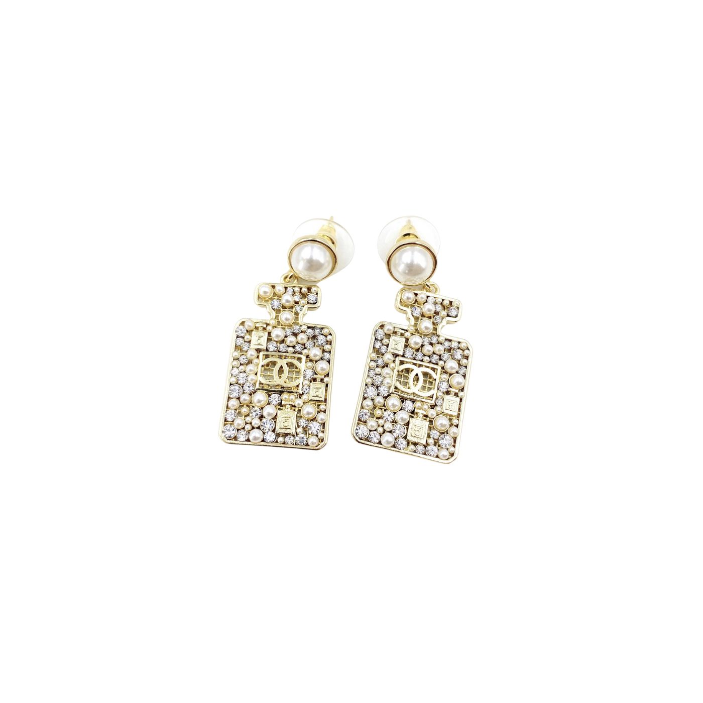 Chanel Perfume Bottle Earrings Gold Tone For Women