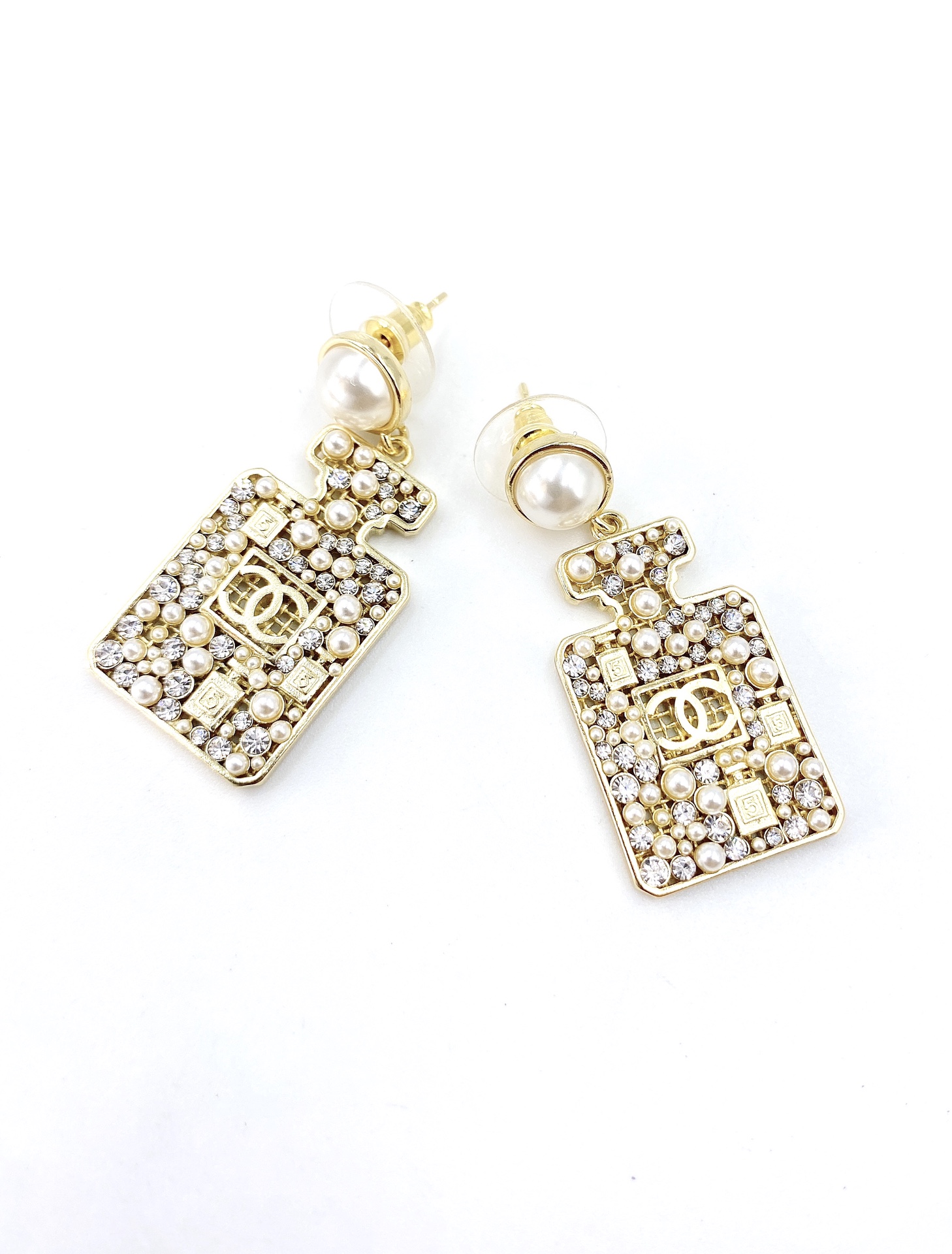 Chanel Perfume Bottle Earrings Gold Tone For Women - Image 4