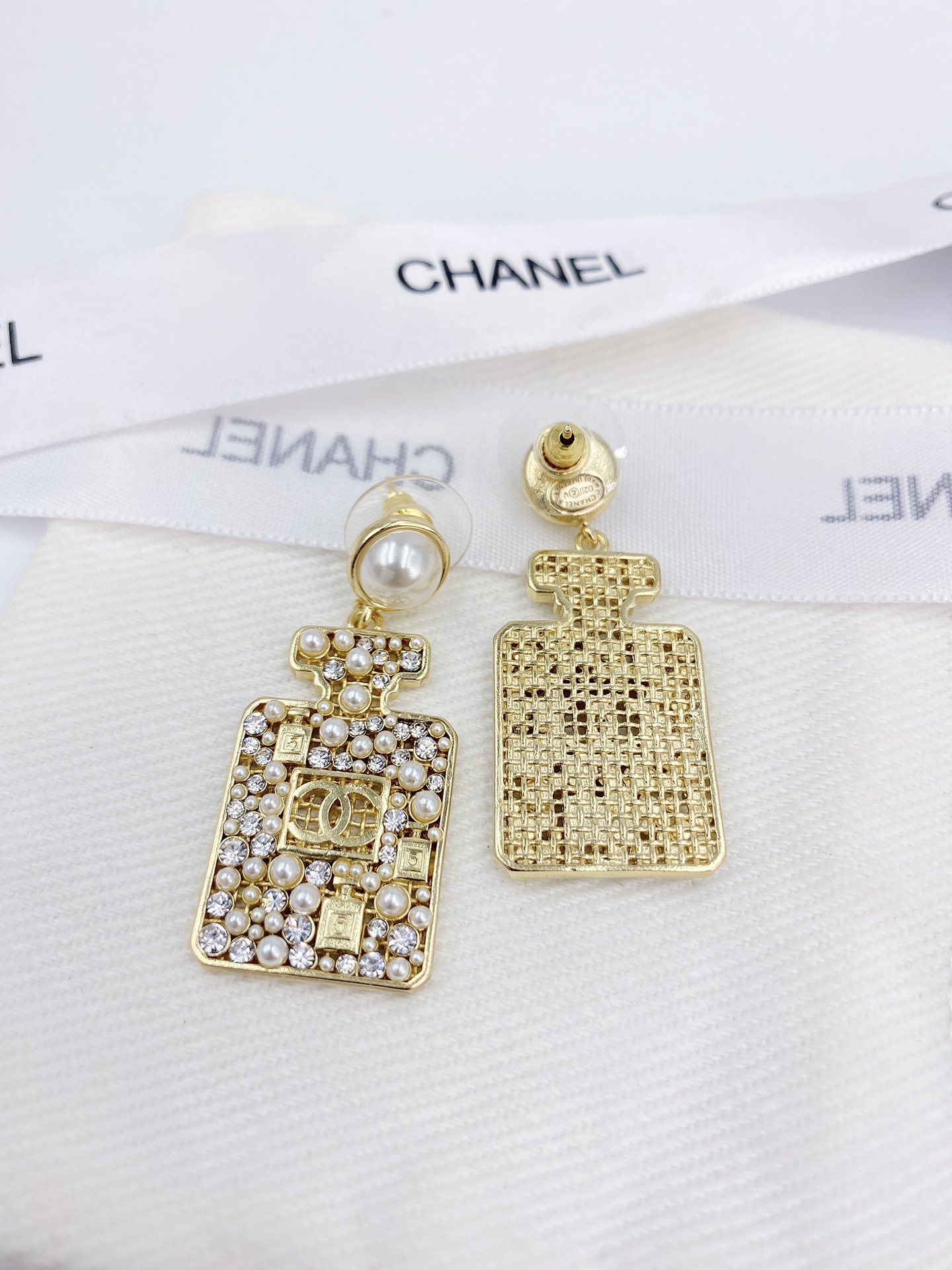 Chanel Perfume Bottle Earrings Gold Tone For Women - Image 3