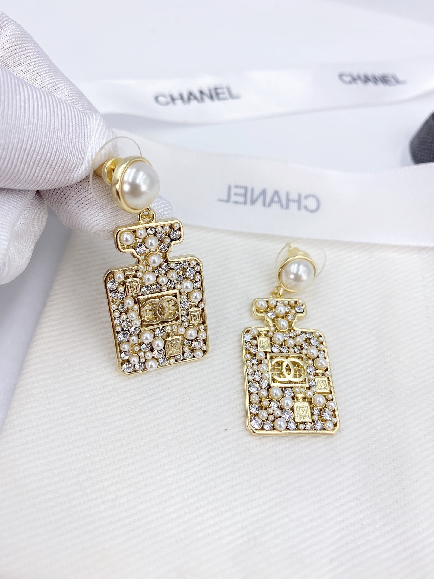 Chanel Perfume Bottle Earrings Gold Tone For Women - Image 2